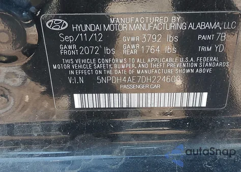 2013 Hyundai Elantra Gls z USA, uszkodzony, nr VIN 5NPDH4AE7DH224600